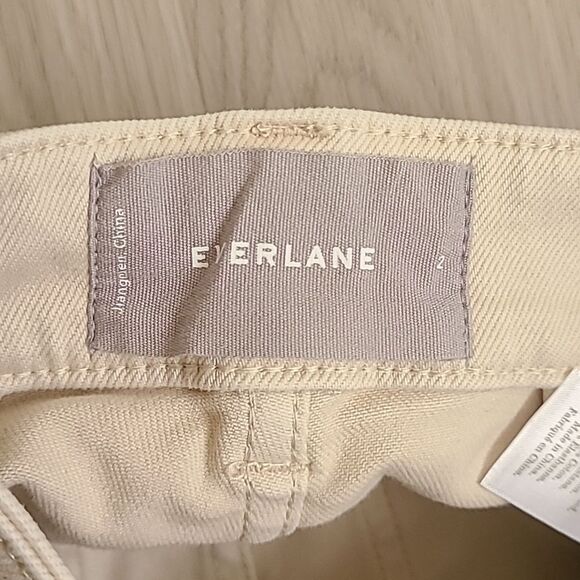 Everlane Cropped Straight Regular Sandstone Jeans Pants 2 Cotton Women's Cream - Picture 3 of 8